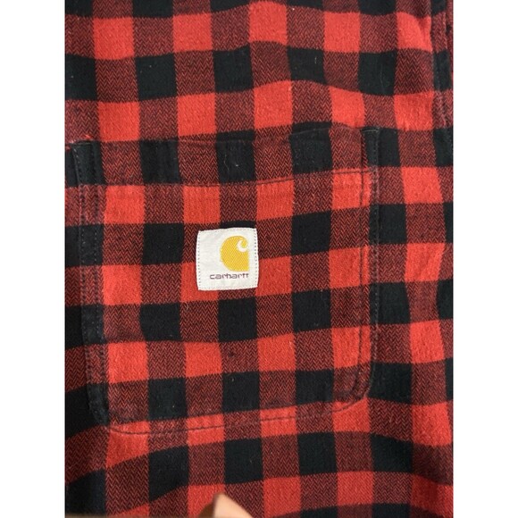 Carhartt Red Black Check Rugged Flex Loose Fit Flannel Button Up Shirt Medium - Picture 13 of 13